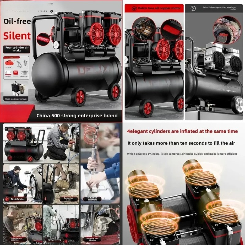 Air Compressor Mini - 220V Portable Silent Oil-Free Small Industrial