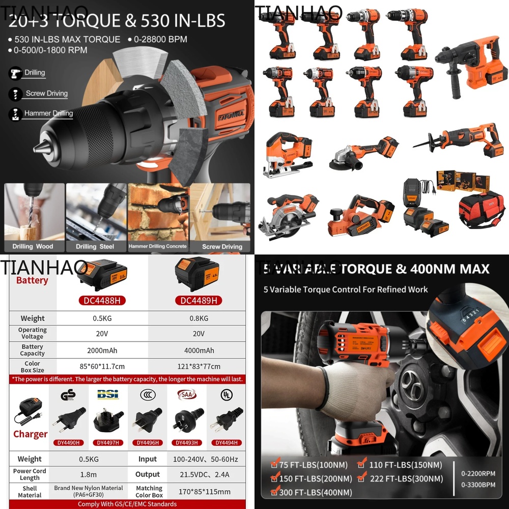 KAFUWELL PA4500 72H 20V Cordle - đánh giá và giá Combo Power Tools